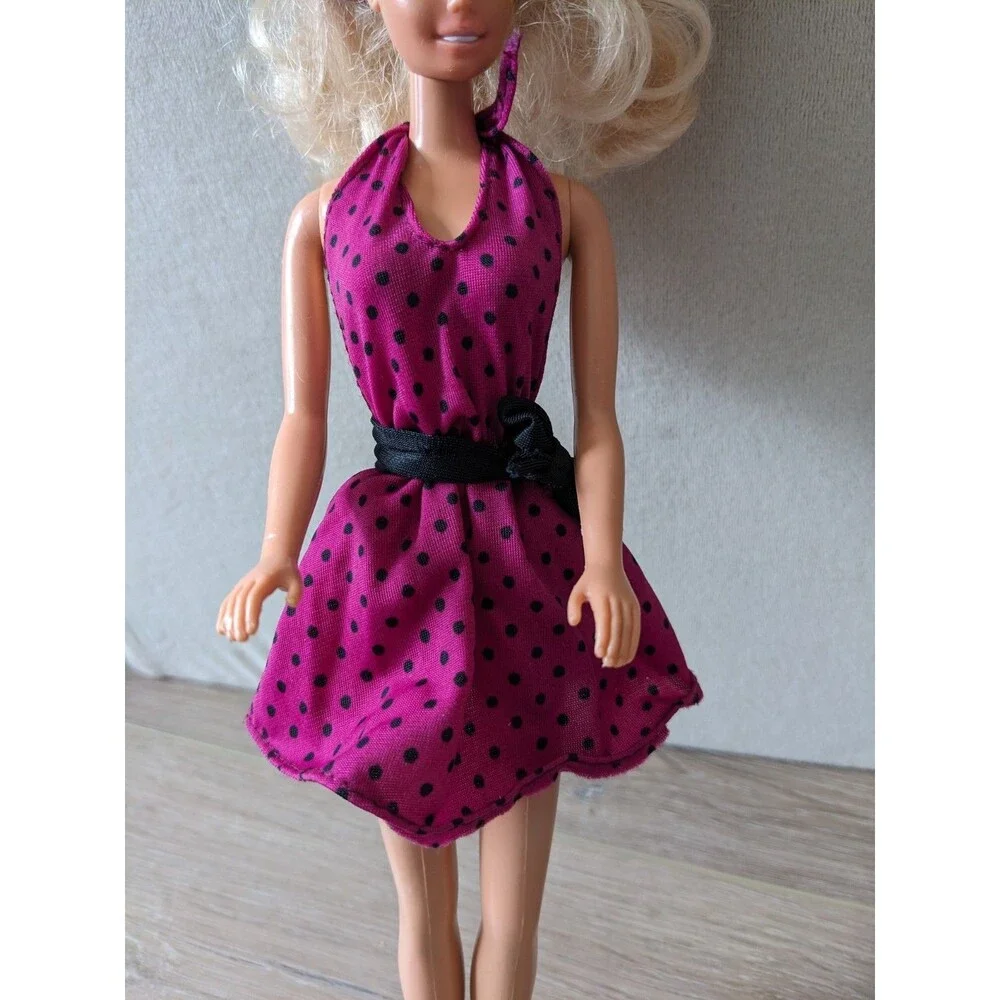 Barbie Fashion Fun 1983 #4804 Purple Black Polka Dot Halter Mini Dress ~ NO DOLL